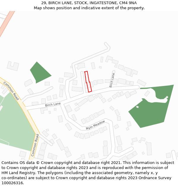 29, BIRCH LANE, STOCK, INGATESTONE, CM4 9NA: Location map and indicative extent of plot