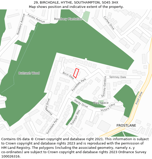 29, BIRCHDALE, HYTHE, SOUTHAMPTON, SO45 3HX: Location map and indicative extent of plot