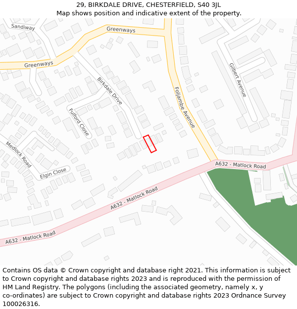 29, BIRKDALE DRIVE, CHESTERFIELD, S40 3JL: Location map and indicative extent of plot