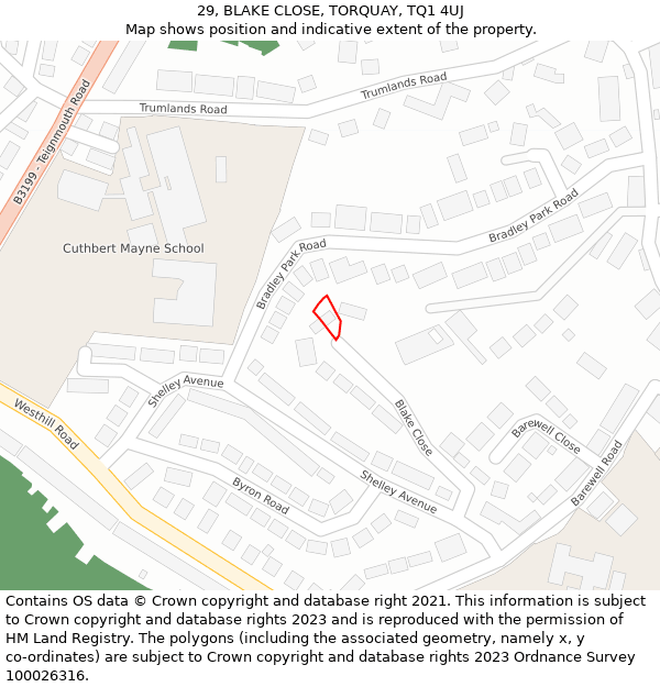 29, BLAKE CLOSE, TORQUAY, TQ1 4UJ: Location map and indicative extent of plot