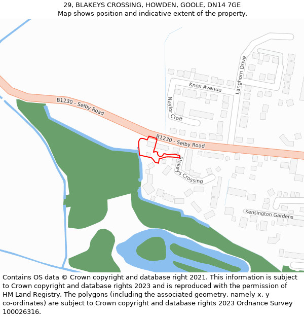 29, BLAKEYS CROSSING, HOWDEN, GOOLE, DN14 7GE: Location map and indicative extent of plot