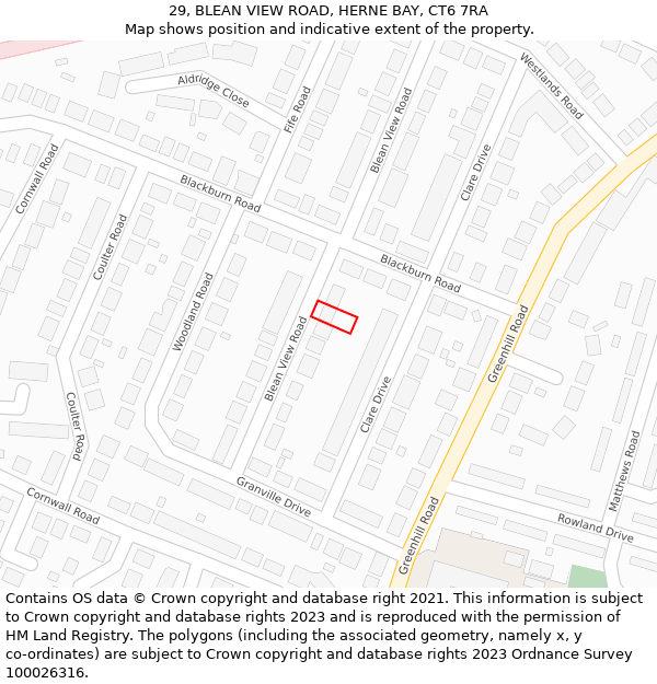 29, BLEAN VIEW ROAD, HERNE BAY, CT6 7RA: Location map and indicative extent of plot