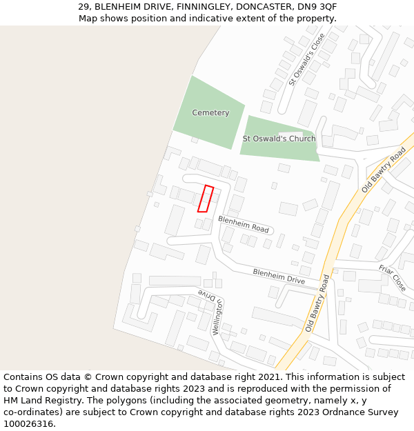 29, BLENHEIM DRIVE, FINNINGLEY, DONCASTER, DN9 3QF: Location map and indicative extent of plot
