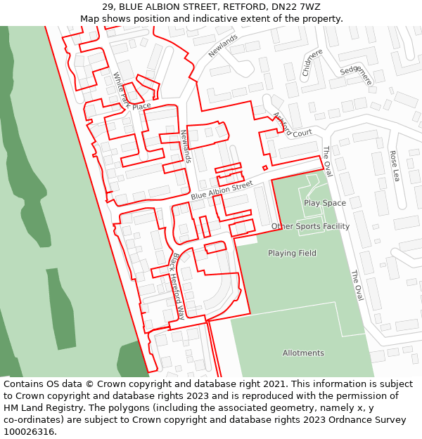 29, BLUE ALBION STREET, RETFORD, DN22 7WZ: Location map and indicative extent of plot