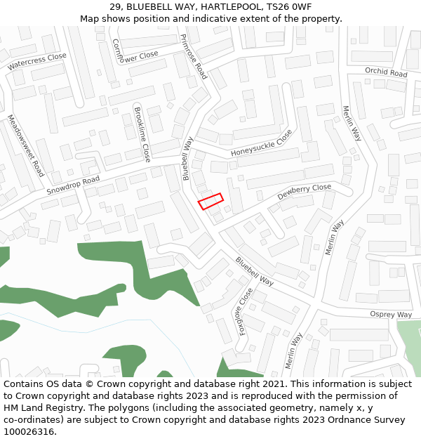 29, BLUEBELL WAY, HARTLEPOOL, TS26 0WF: Location map and indicative extent of plot