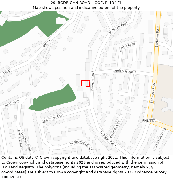 29, BODRIGAN ROAD, LOOE, PL13 1EH: Location map and indicative extent of plot
