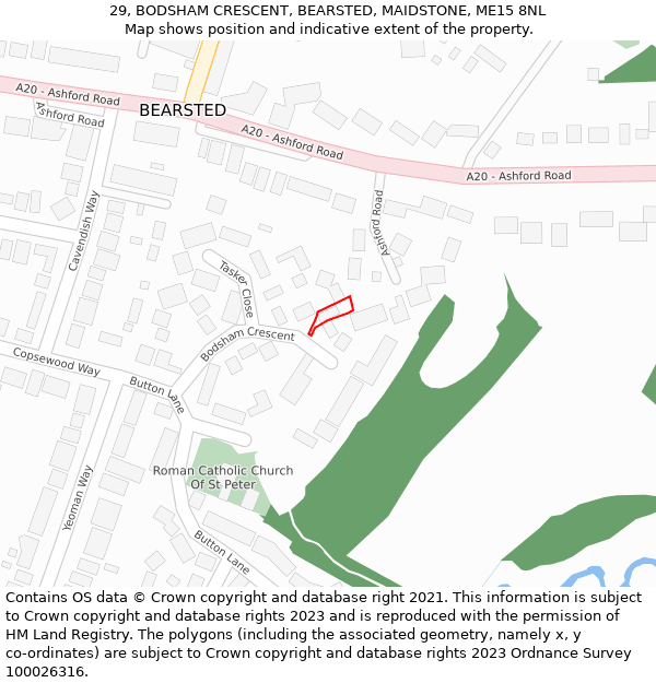 29, BODSHAM CRESCENT, BEARSTED, MAIDSTONE, ME15 8NL: Location map and indicative extent of plot