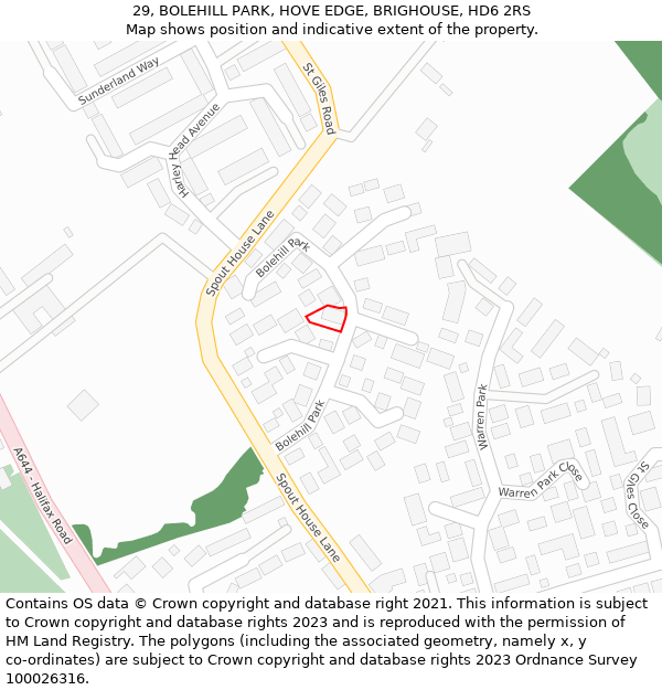 29, BOLEHILL PARK, HOVE EDGE, BRIGHOUSE, HD6 2RS: Location map and indicative extent of plot