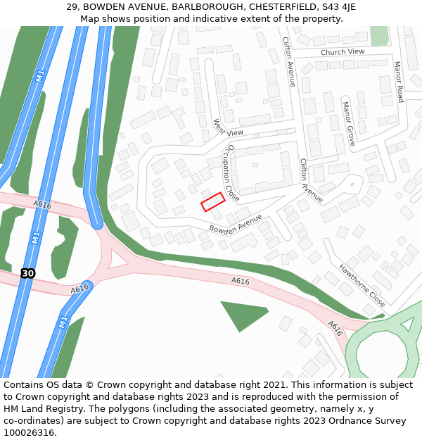 29, BOWDEN AVENUE, BARLBOROUGH, CHESTERFIELD, S43 4JE: Location map and indicative extent of plot