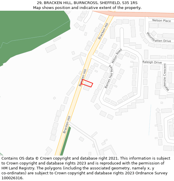 29, BRACKEN HILL, BURNCROSS, SHEFFIELD, S35 1RS: Location map and indicative extent of plot