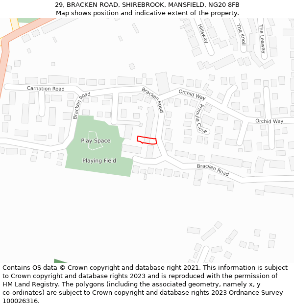 29, BRACKEN ROAD, SHIREBROOK, MANSFIELD, NG20 8FB: Location map and indicative extent of plot