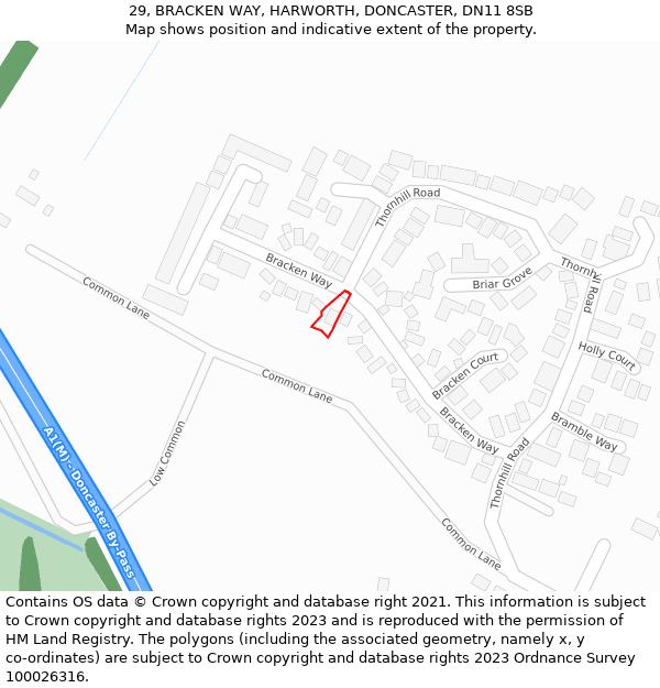 29, BRACKEN WAY, HARWORTH, DONCASTER, DN11 8SB: Location map and indicative extent of plot