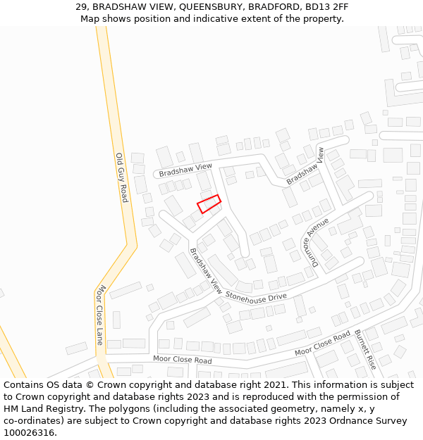 29, BRADSHAW VIEW, QUEENSBURY, BRADFORD, BD13 2FF: Location map and indicative extent of plot