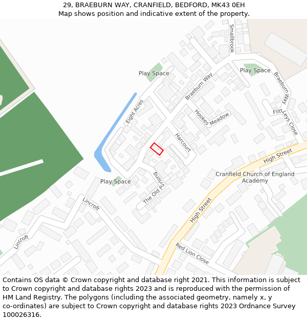 29, BRAEBURN WAY, CRANFIELD, BEDFORD, MK43 0EH: Location map and indicative extent of plot