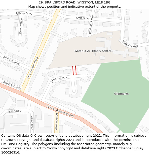 29, BRAILSFORD ROAD, WIGSTON, LE18 1BG: Location map and indicative extent of plot