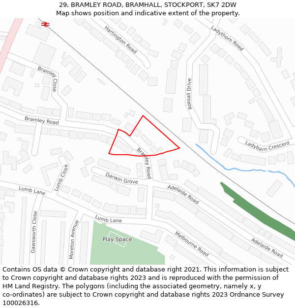 29, BRAMLEY ROAD, BRAMHALL, STOCKPORT, SK7 2DW: Location map and indicative extent of plot