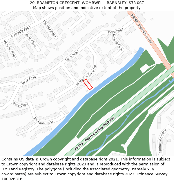 29, BRAMPTON CRESCENT, WOMBWELL, BARNSLEY, S73 0SZ: Location map and indicative extent of plot