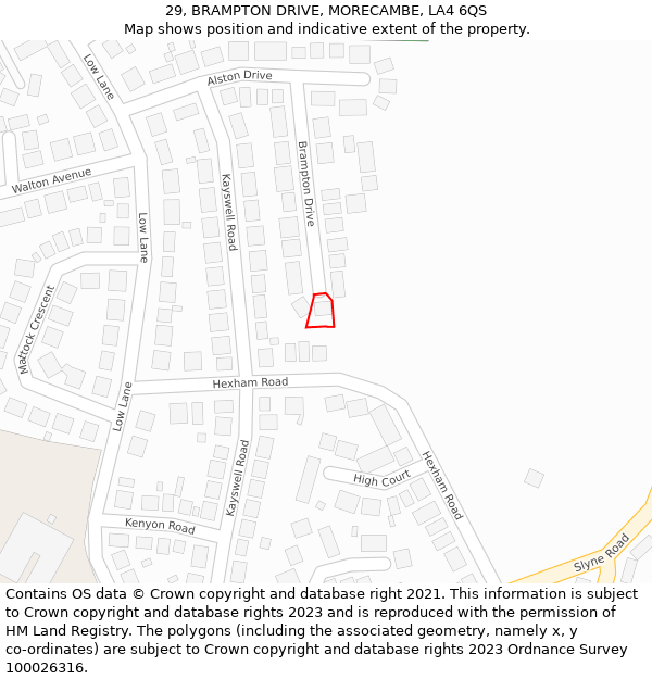 29, BRAMPTON DRIVE, MORECAMBE, LA4 6QS: Location map and indicative extent of plot