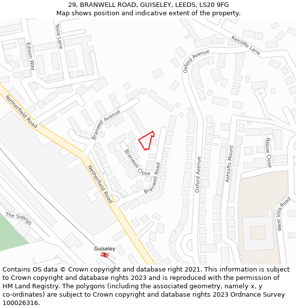 29, BRANWELL ROAD, GUISELEY, LEEDS, LS20 9FG: Location map and indicative extent of plot