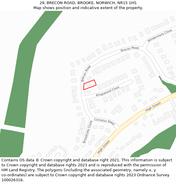 29, BRECON ROAD, BROOKE, NORWICH, NR15 1HS: Location map and indicative extent of plot