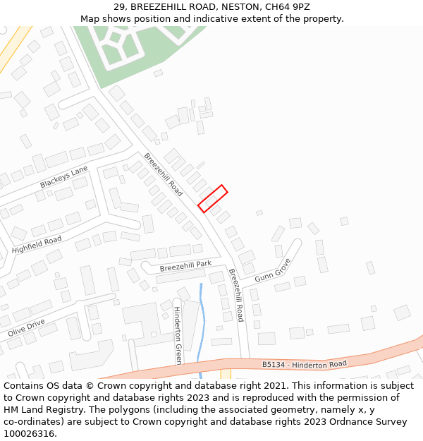 29, BREEZEHILL ROAD, NESTON, CH64 9PZ: Location map and indicative extent of plot