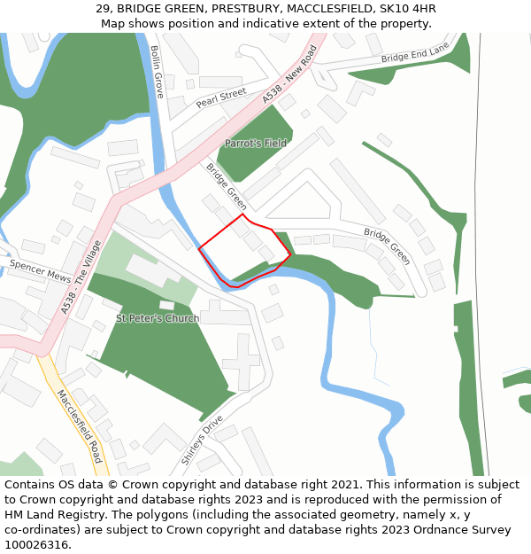 29, BRIDGE GREEN, PRESTBURY, MACCLESFIELD, SK10 4HR: Location map and indicative extent of plot