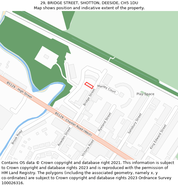 29, BRIDGE STREET, SHOTTON, DEESIDE, CH5 1DU: Location map and indicative extent of plot