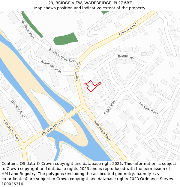 29, BRIDGE VIEW, WADEBRIDGE, PL27 6BZ: Location map and indicative extent of plot