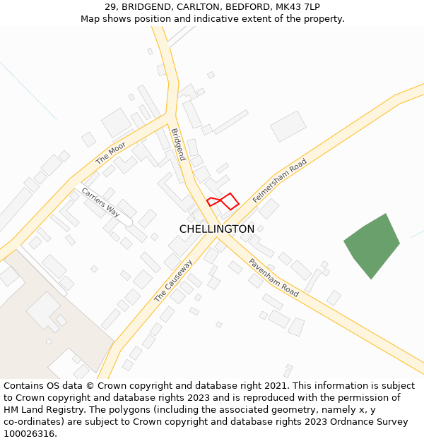 29, BRIDGEND, CARLTON, BEDFORD, MK43 7LP: Location map and indicative extent of plot