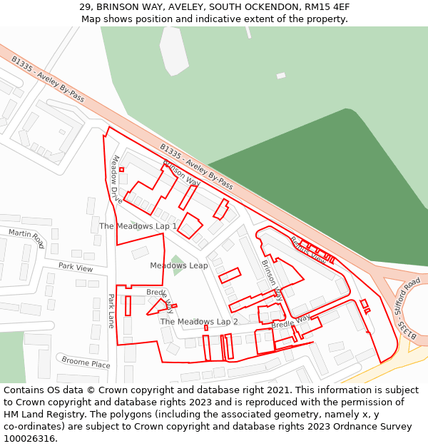 29, BRINSON WAY, AVELEY, SOUTH OCKENDON, RM15 4EF: Location map and indicative extent of plot