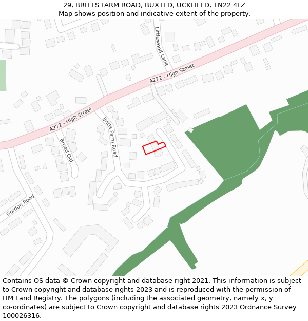 29, BRITTS FARM ROAD, BUXTED, UCKFIELD, TN22 4LZ: Location map and indicative extent of plot