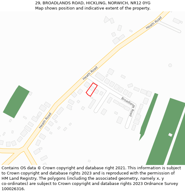 29, BROADLANDS ROAD, HICKLING, NORWICH, NR12 0YG: Location map and indicative extent of plot