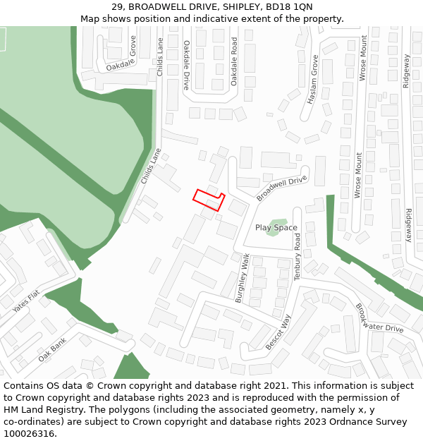 29, BROADWELL DRIVE, SHIPLEY, BD18 1QN: Location map and indicative extent of plot