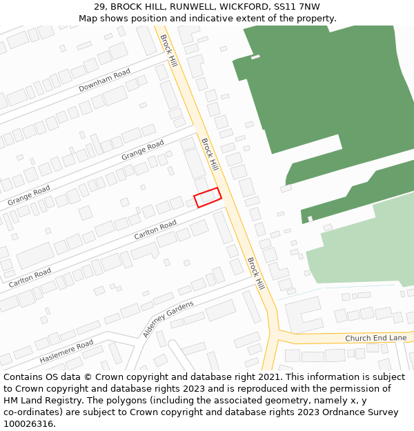 29, BROCK HILL, RUNWELL, WICKFORD, SS11 7NW: Location map and indicative extent of plot