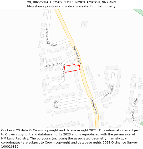 29, BROCKHALL ROAD, FLORE, NORTHAMPTON, NN7 4NG: Location map and indicative extent of plot