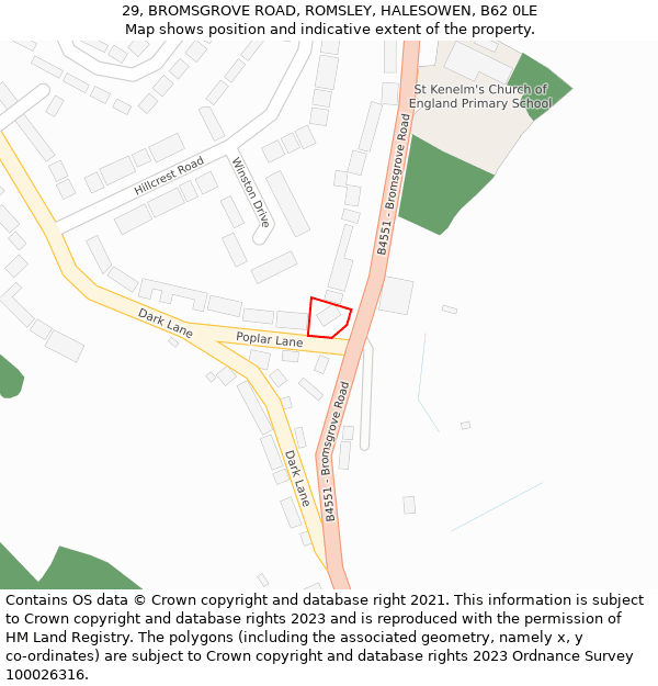 29, BROMSGROVE ROAD, ROMSLEY, HALESOWEN, B62 0LE: Location map and indicative extent of plot
