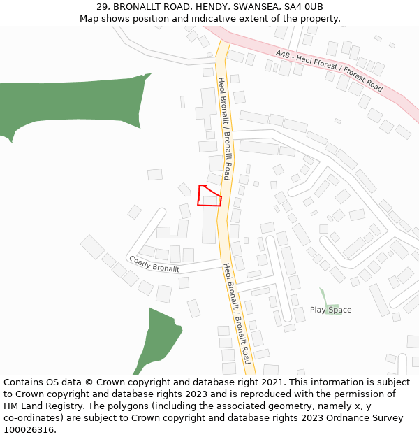 29, BRONALLT ROAD, HENDY, SWANSEA, SA4 0UB: Location map and indicative extent of plot