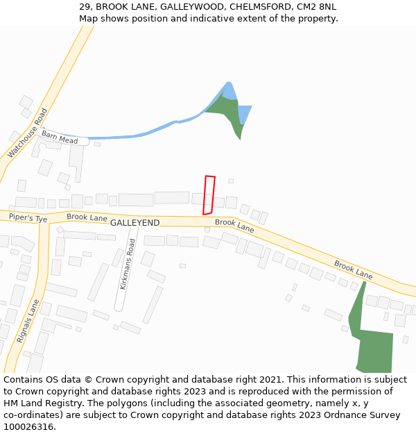 29, BROOK LANE, GALLEYWOOD, CHELMSFORD, CM2 8NL: Location map and indicative extent of plot