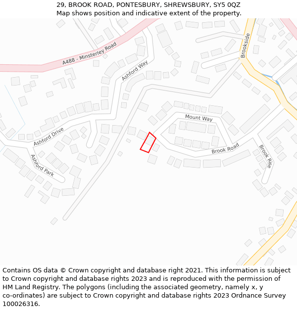 29, BROOK ROAD, PONTESBURY, SHREWSBURY, SY5 0QZ: Location map and indicative extent of plot
