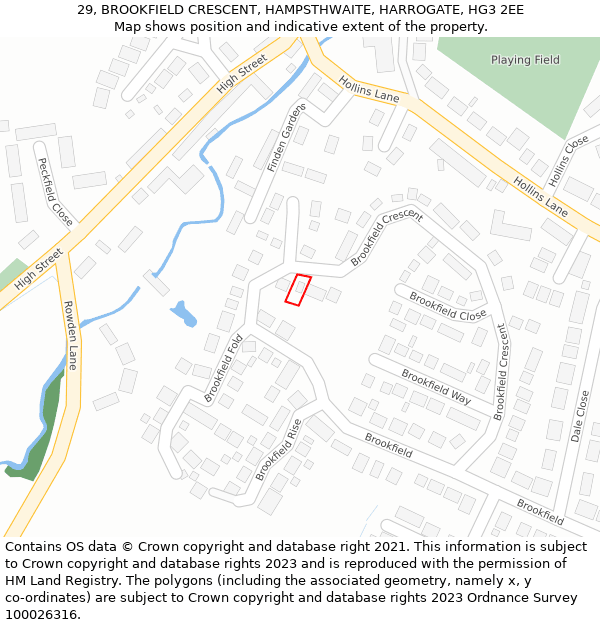 29, BROOKFIELD CRESCENT, HAMPSTHWAITE, HARROGATE, HG3 2EE: Location map and indicative extent of plot