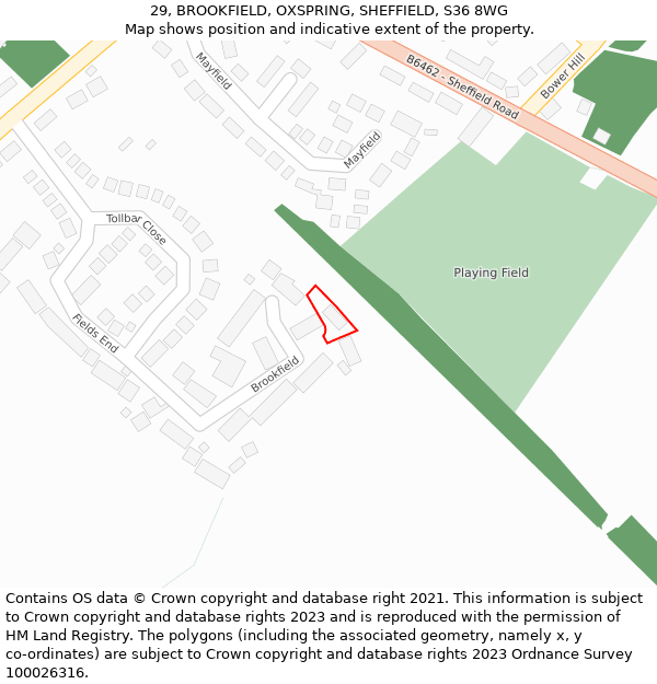 29, BROOKFIELD, OXSPRING, SHEFFIELD, S36 8WG: Location map and indicative extent of plot