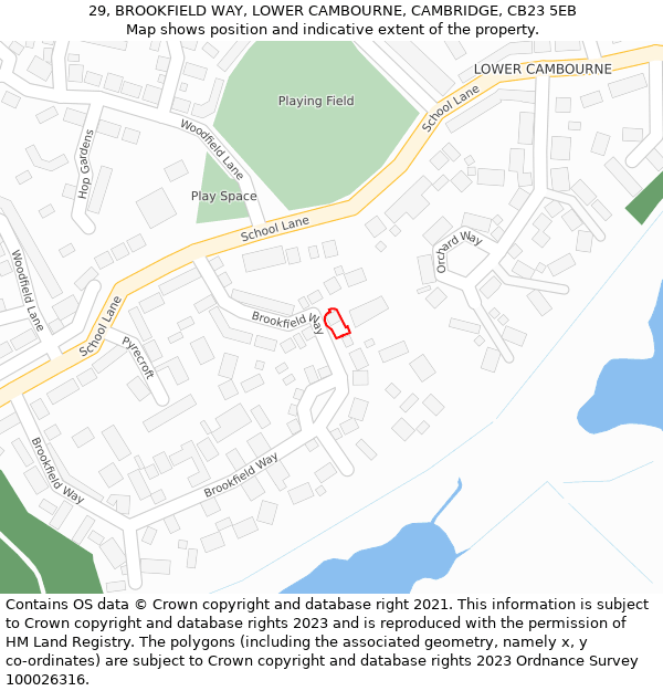 29, BROOKFIELD WAY, LOWER CAMBOURNE, CAMBRIDGE, CB23 5EB: Location map and indicative extent of plot