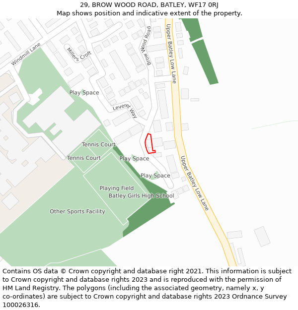 29, BROW WOOD ROAD, BATLEY, WF17 0RJ: Location map and indicative extent of plot