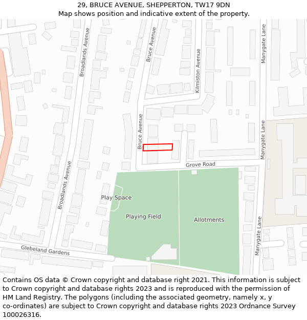 29, BRUCE AVENUE, SHEPPERTON, TW17 9DN: Location map and indicative extent of plot