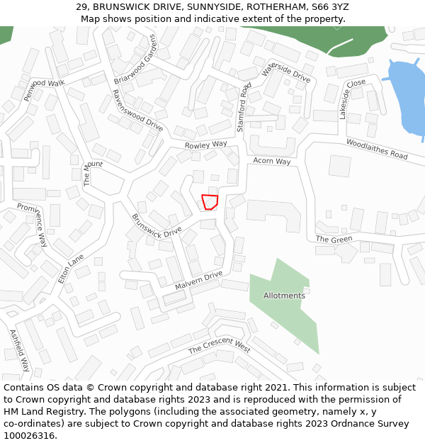 29, BRUNSWICK DRIVE, SUNNYSIDE, ROTHERHAM, S66 3YZ: Location map and indicative extent of plot
