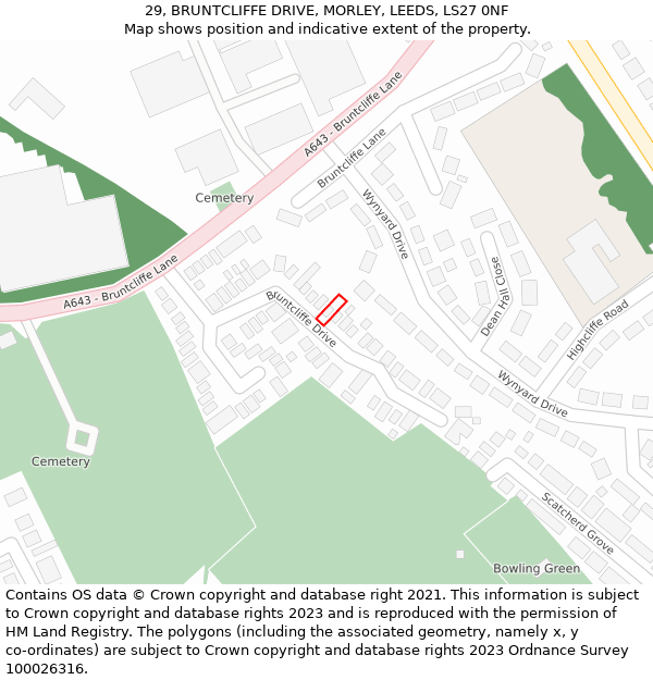 29, BRUNTCLIFFE DRIVE, MORLEY, LEEDS, LS27 0NF: Location map and indicative extent of plot