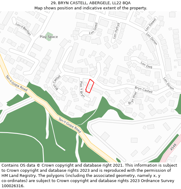 29, BRYN CASTELL, ABERGELE, LL22 8QA: Location map and indicative extent of plot