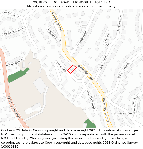 29, BUCKERIDGE ROAD, TEIGNMOUTH, TQ14 8ND: Location map and indicative extent of plot