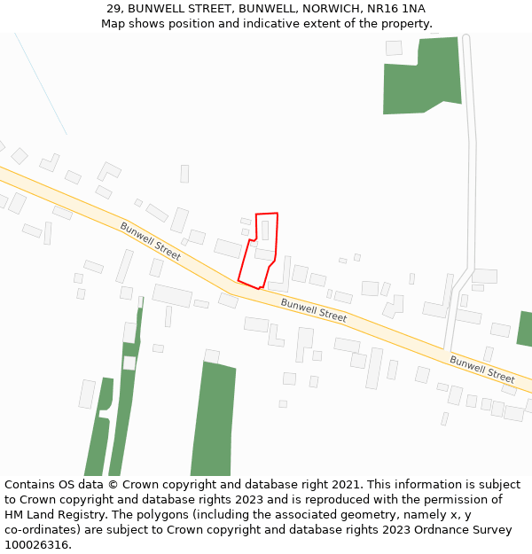 29, BUNWELL STREET, BUNWELL, NORWICH, NR16 1NA: Location map and indicative extent of plot