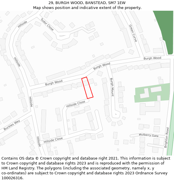 29, BURGH WOOD, BANSTEAD, SM7 1EW: Location map and indicative extent of plot